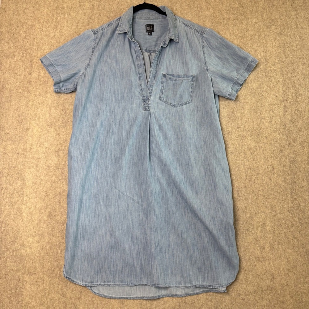 Gap Chambray Popover Shirt Dress Womens XL Deep VNeck Cotton